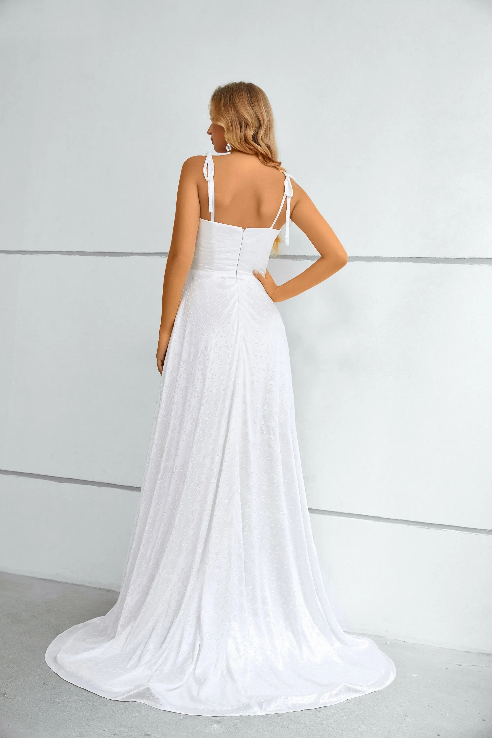 A-Line White Spaghetti-Straps Long Prom Dress