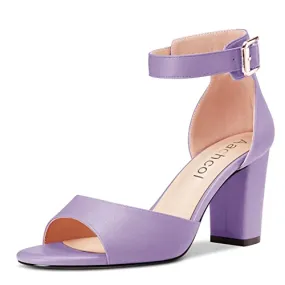 Aachcol Women Sandals Peep Open Toe Ankle Strap Chunky Block High Heel Dress Shoes Matte Classic Purple 3 Inch