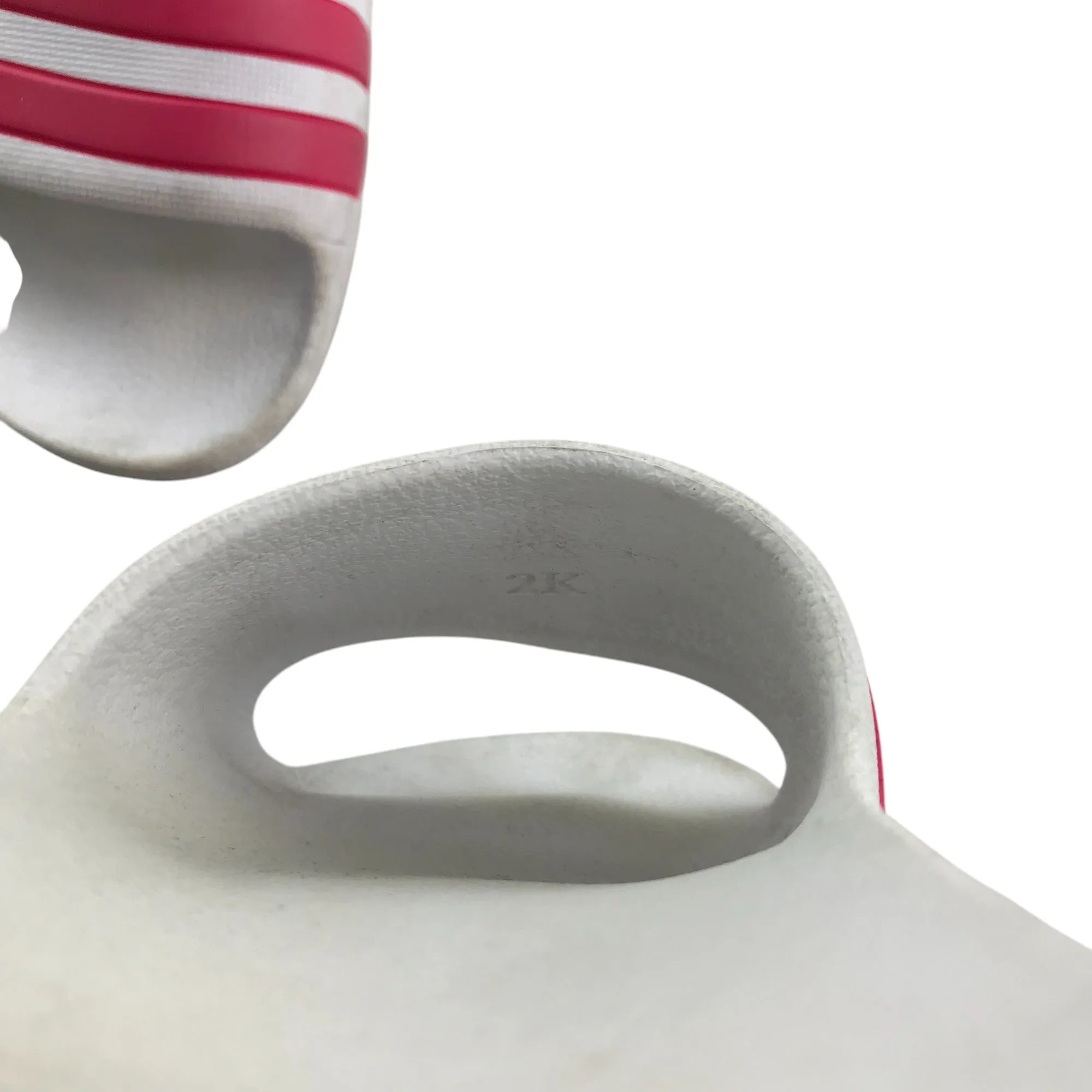 Adidas sandals shoe size 2 white with pink 3 strips slip-on
