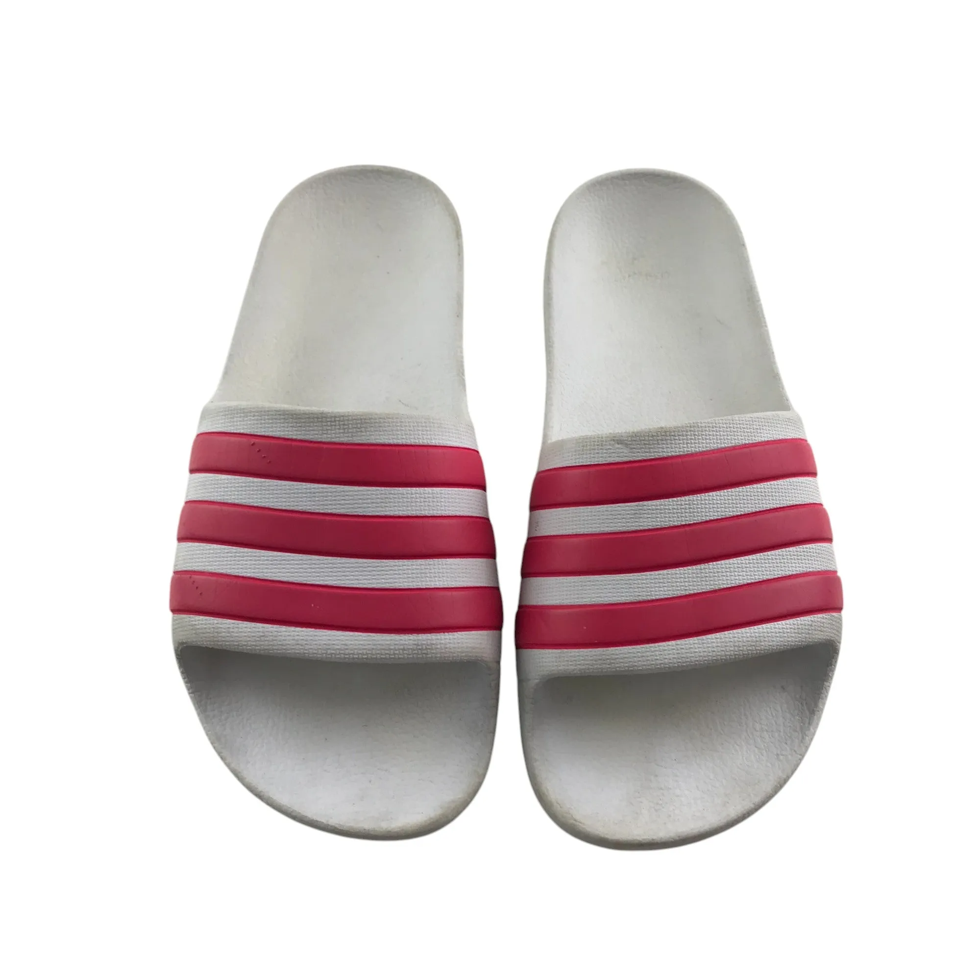 Adidas sandals shoe size 2 white with pink 3 strips slip-on
