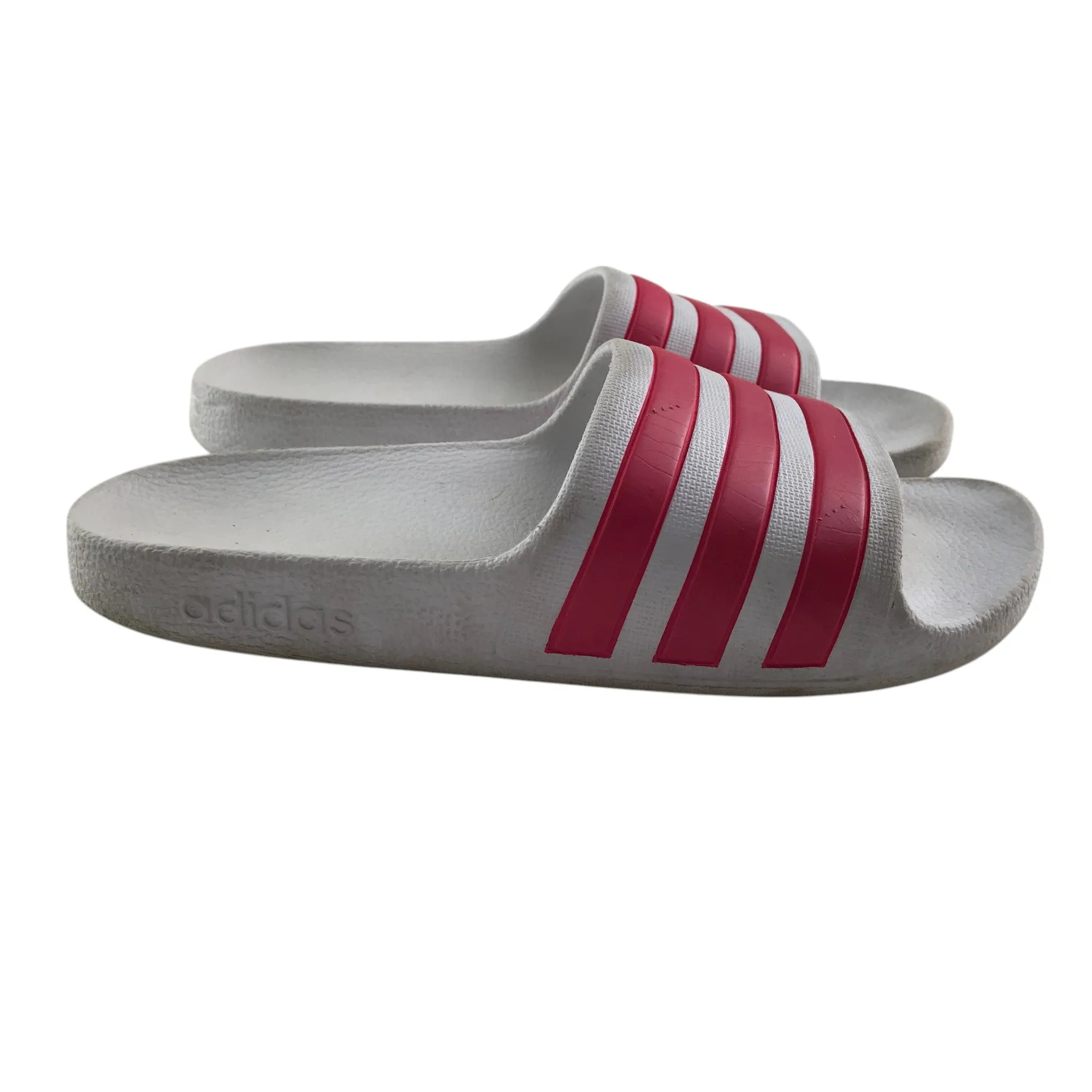 Adidas sandals shoe size 2 white with pink 3 strips slip-on