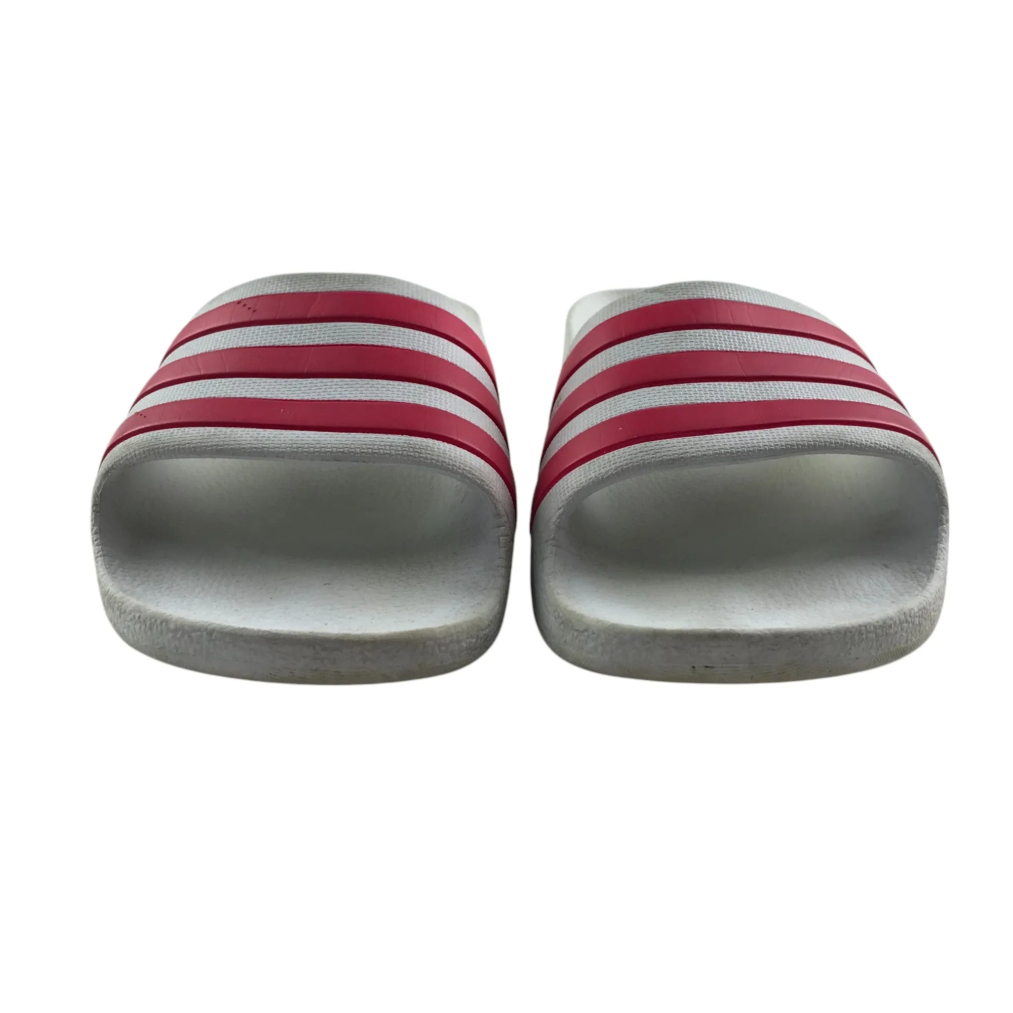 Adidas sandals shoe size 2 white with pink 3 strips slip-on