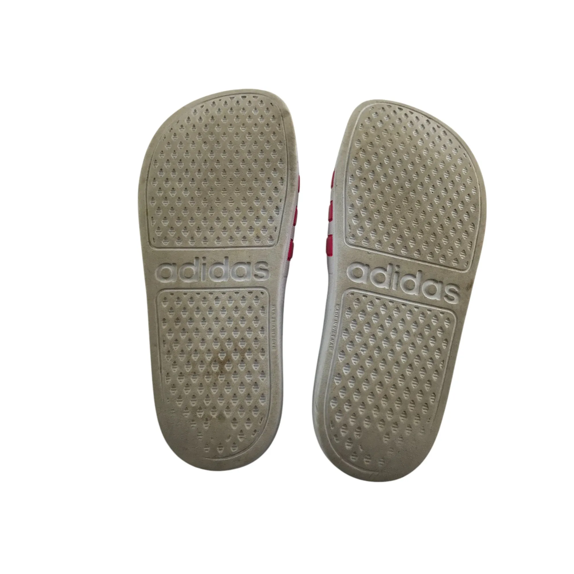 Adidas sandals shoe size 2 white with pink 3 strips slip-on