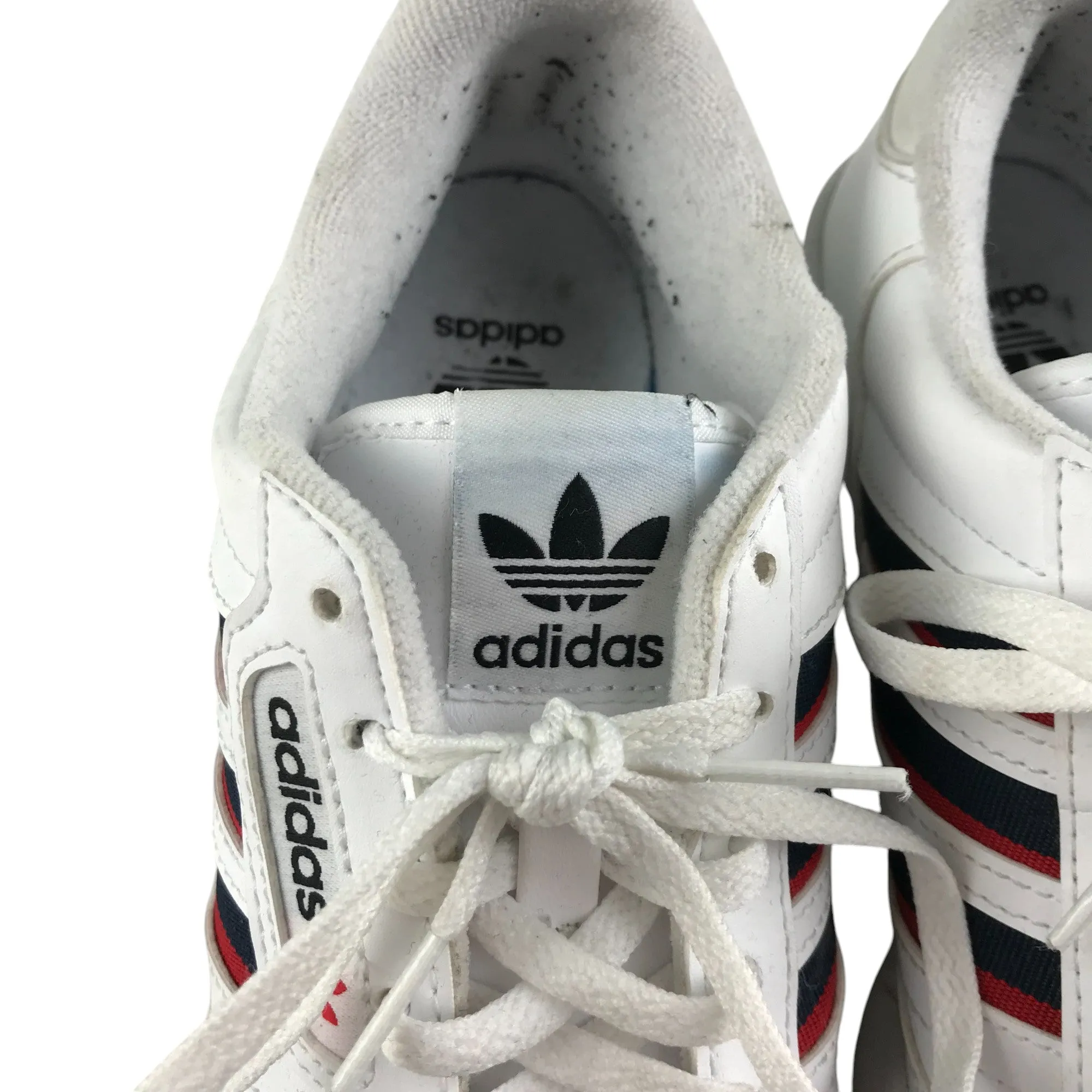 Adidas trainers shoe size 3.5 white blue and red three stripes