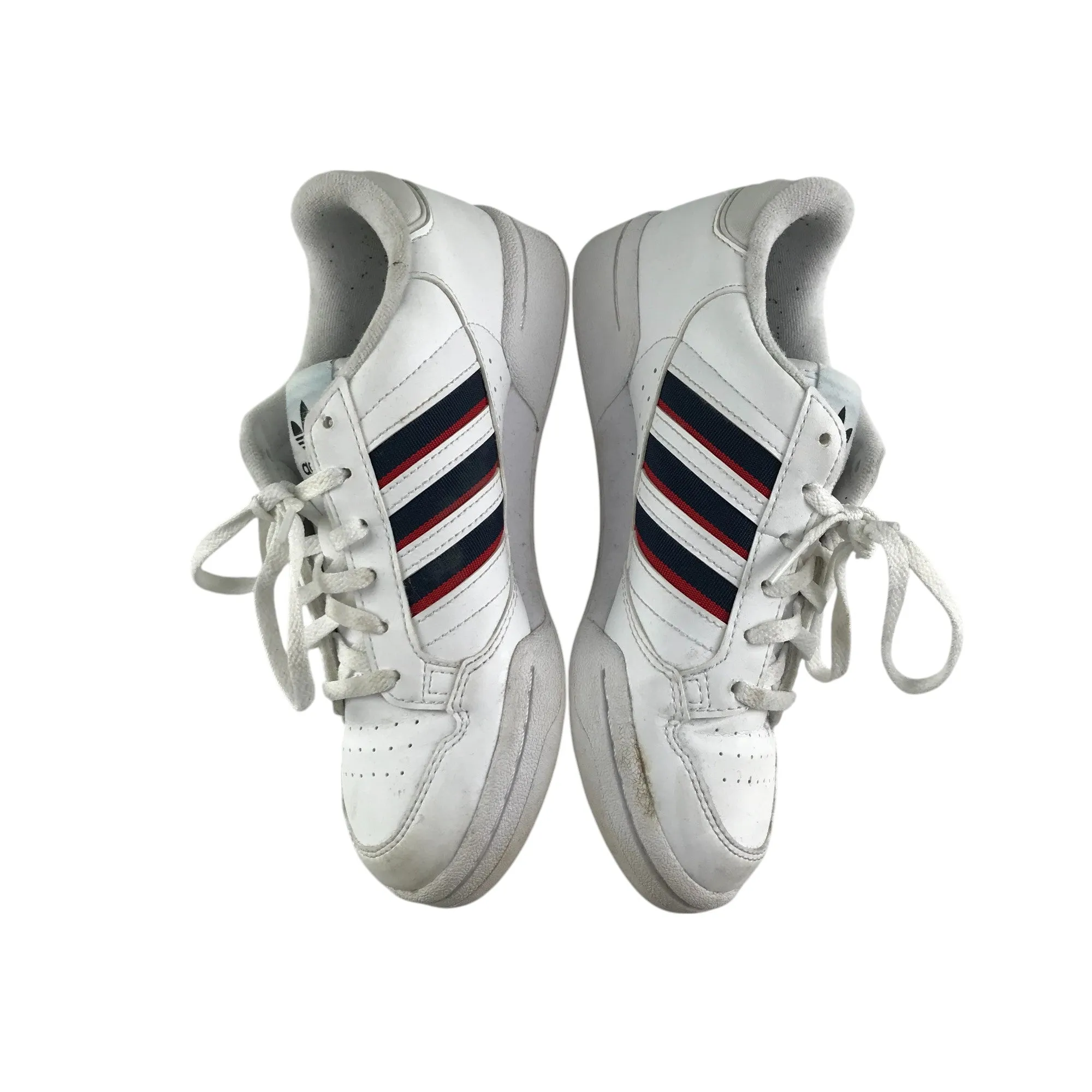 Adidas trainers shoe size 3.5 white blue and red three stripes