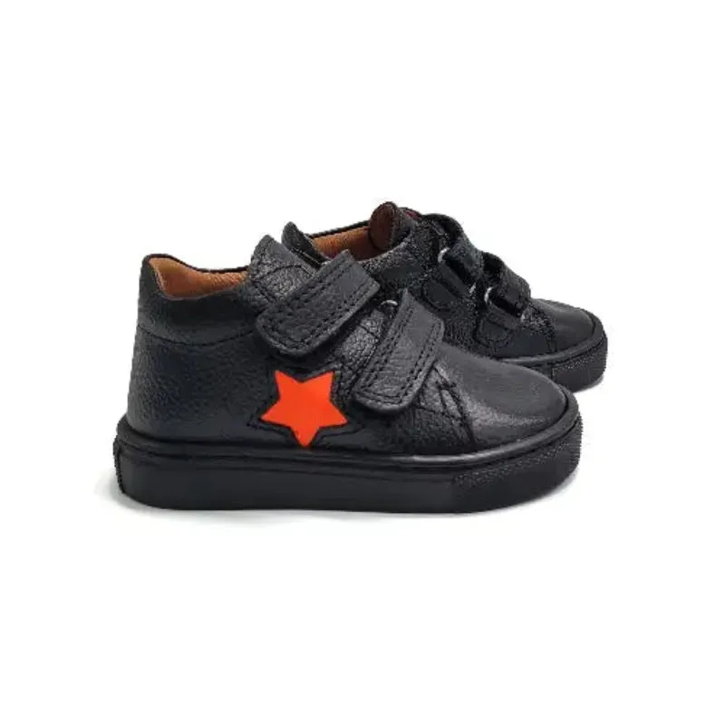 Atlanta Mocassin Black Orange Star Velcro Sneaker