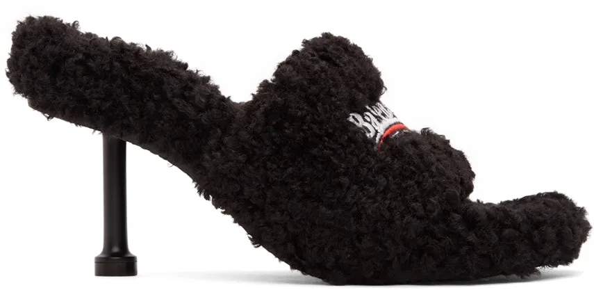 Balenciaga Black Furry 80mm Heeled Sandals
