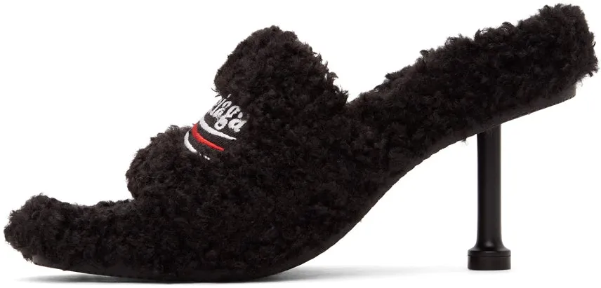 Balenciaga Black Furry 80mm Heeled Sandals