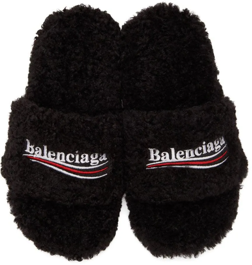 Balenciaga Black Furry 80mm Heeled Sandals