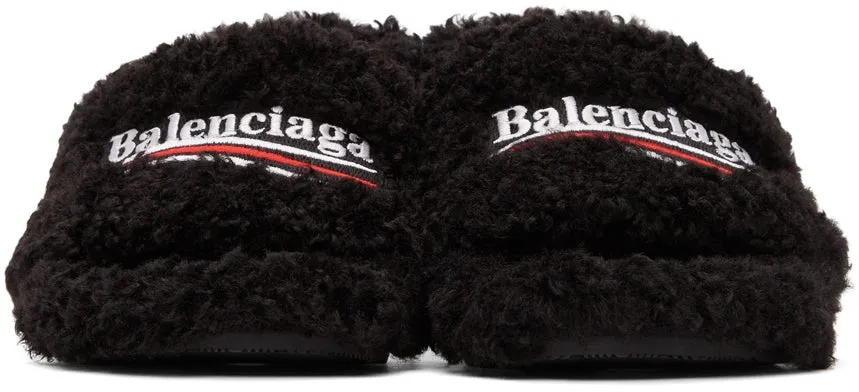 Balenciaga Black Furry 80mm Heeled Sandals
