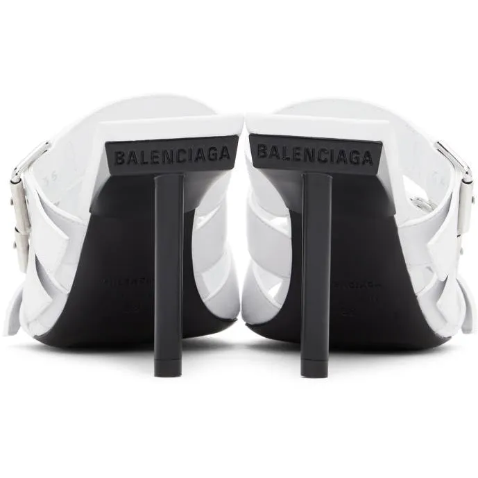 Balenciaga White Buckle Mules