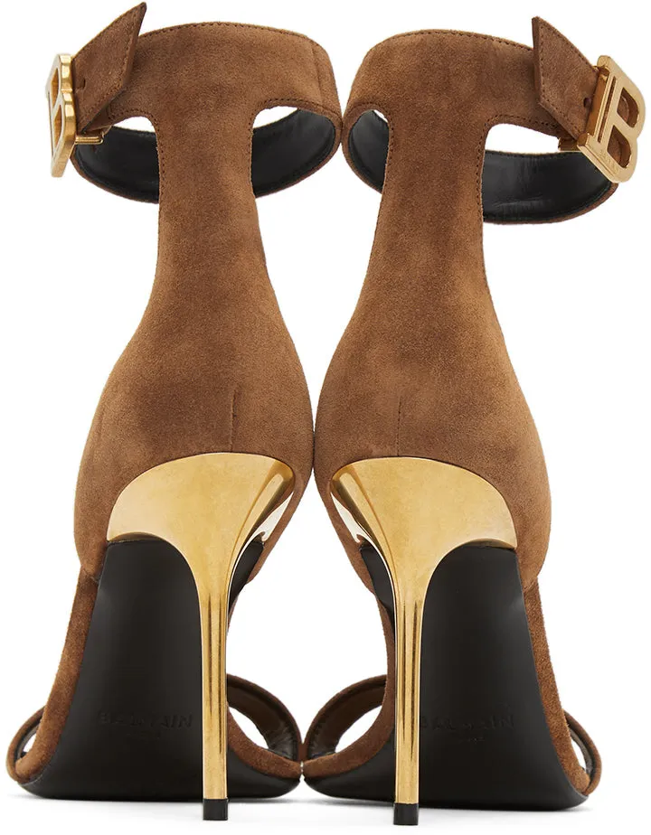 Balmain Brown Suede Rudie Heeled Sandals