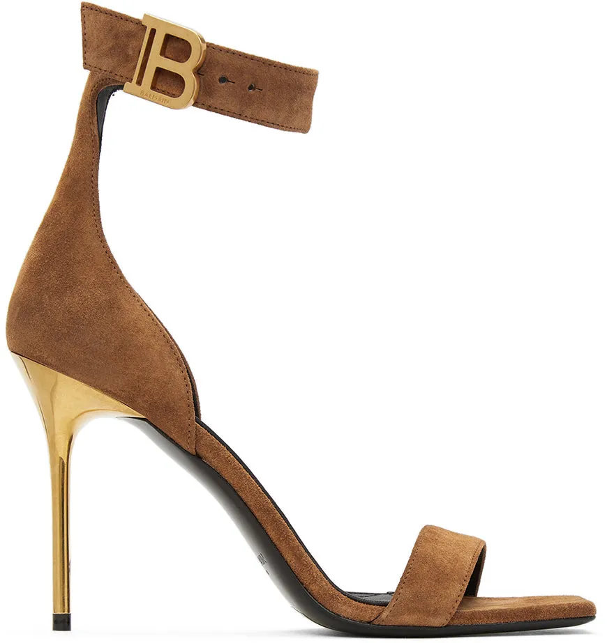 Balmain Brown Suede Rudie Heeled Sandals