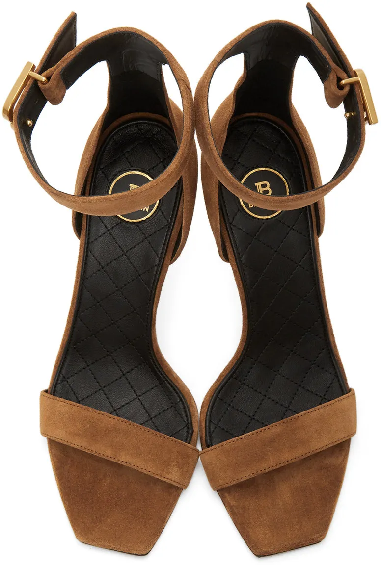 Balmain Brown Suede Rudie Heeled Sandals