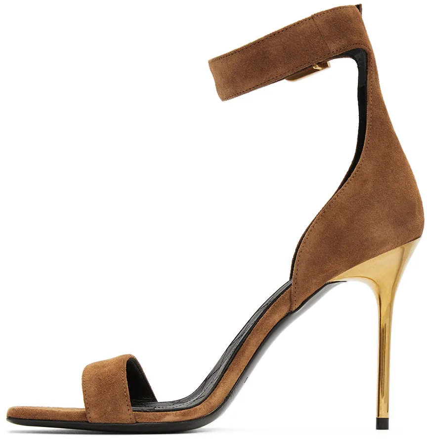 Balmain Brown Suede Rudie Heeled Sandals