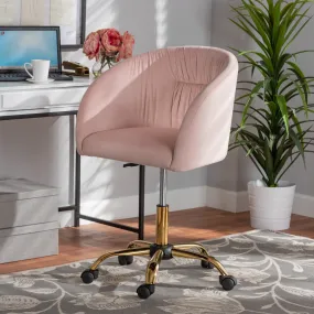 Baxton Studio Ravenna Contemporary Glam and Luxe Blush Pink Velvet Fabric and Gold Metal Swivel Office Chair