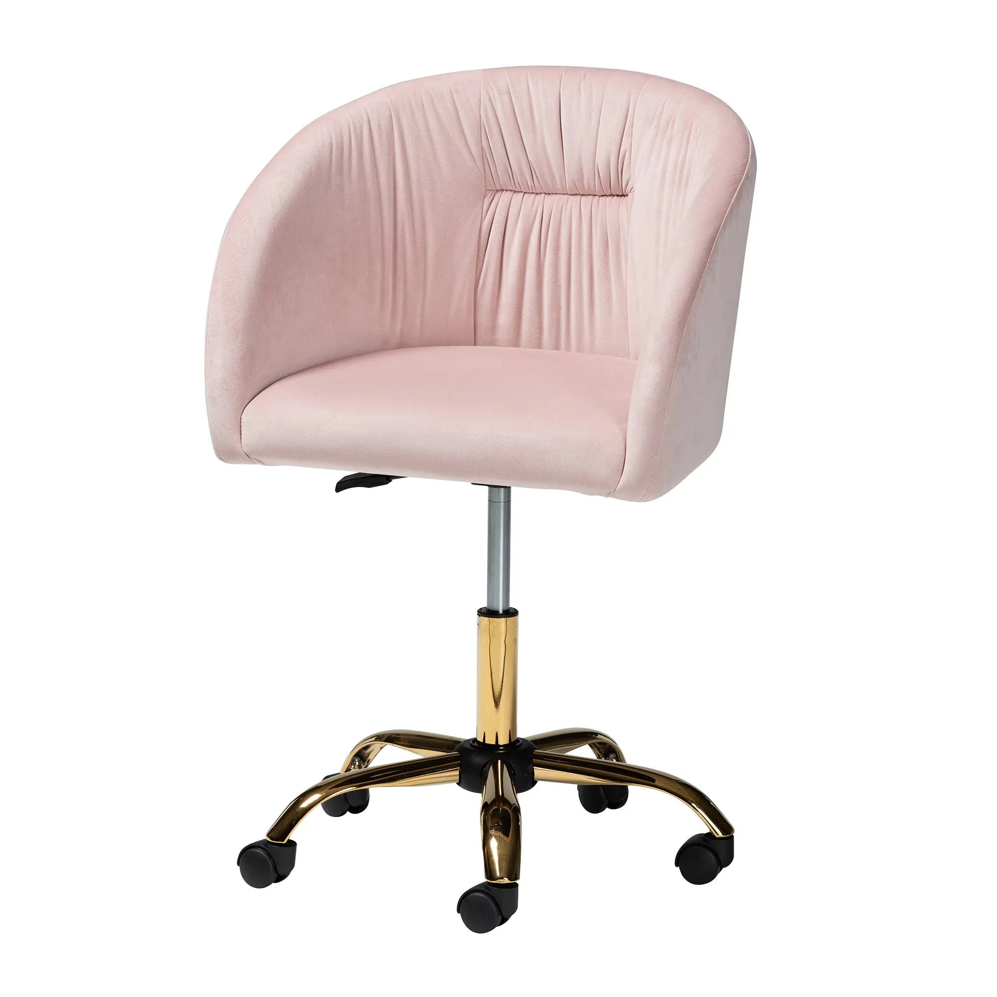 Baxton Studio Ravenna Contemporary Glam and Luxe Blush Pink Velvet Fabric and Gold Metal Swivel Office Chair