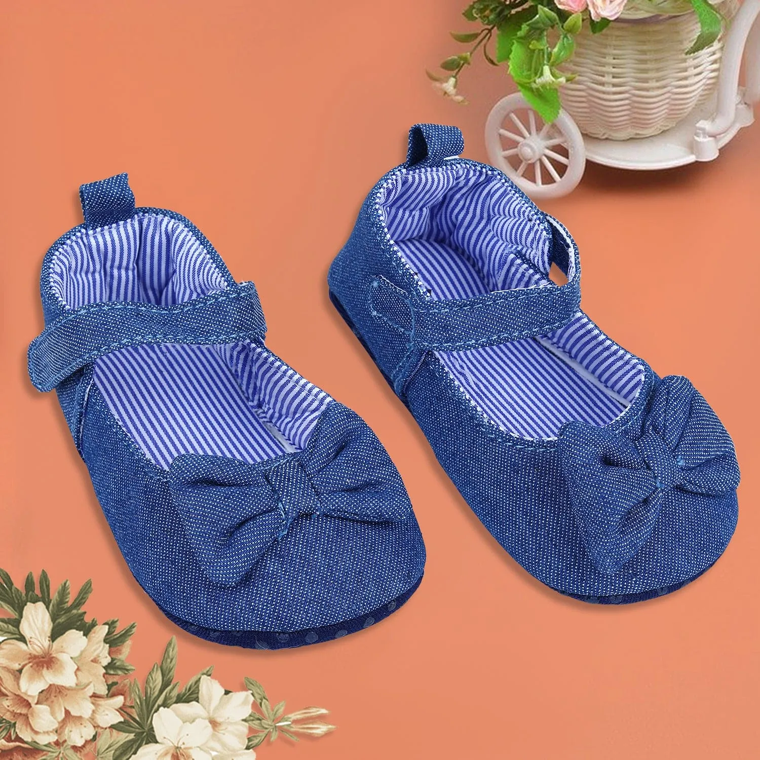 Bow Premium Girls Anti-Slip Ballerina Booties - Blue