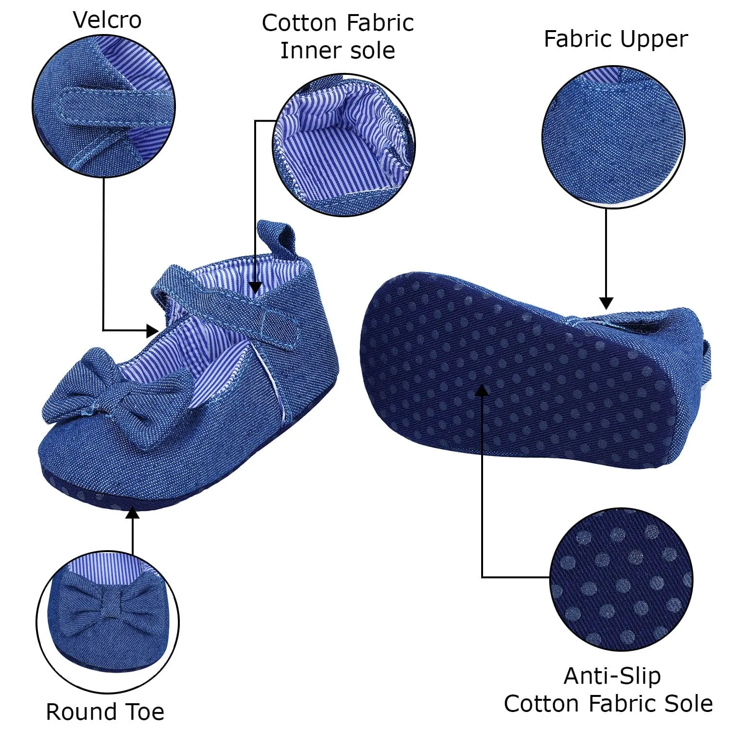 Bow Premium Girls Anti-Slip Ballerina Booties - Blue