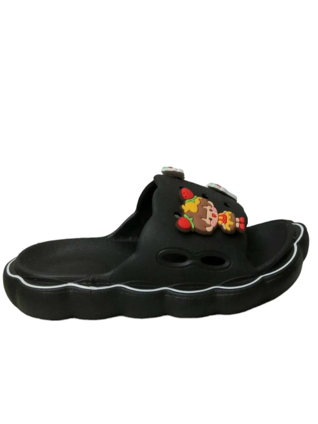 Charming Sleek Black Sliders with Fun Cartoon Decorations for Girls