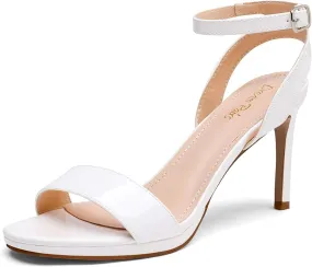Dream Pairs Stecy-1 White Pu Fashion Ankle Strap Stiletto Open Toe Heeled Sandals