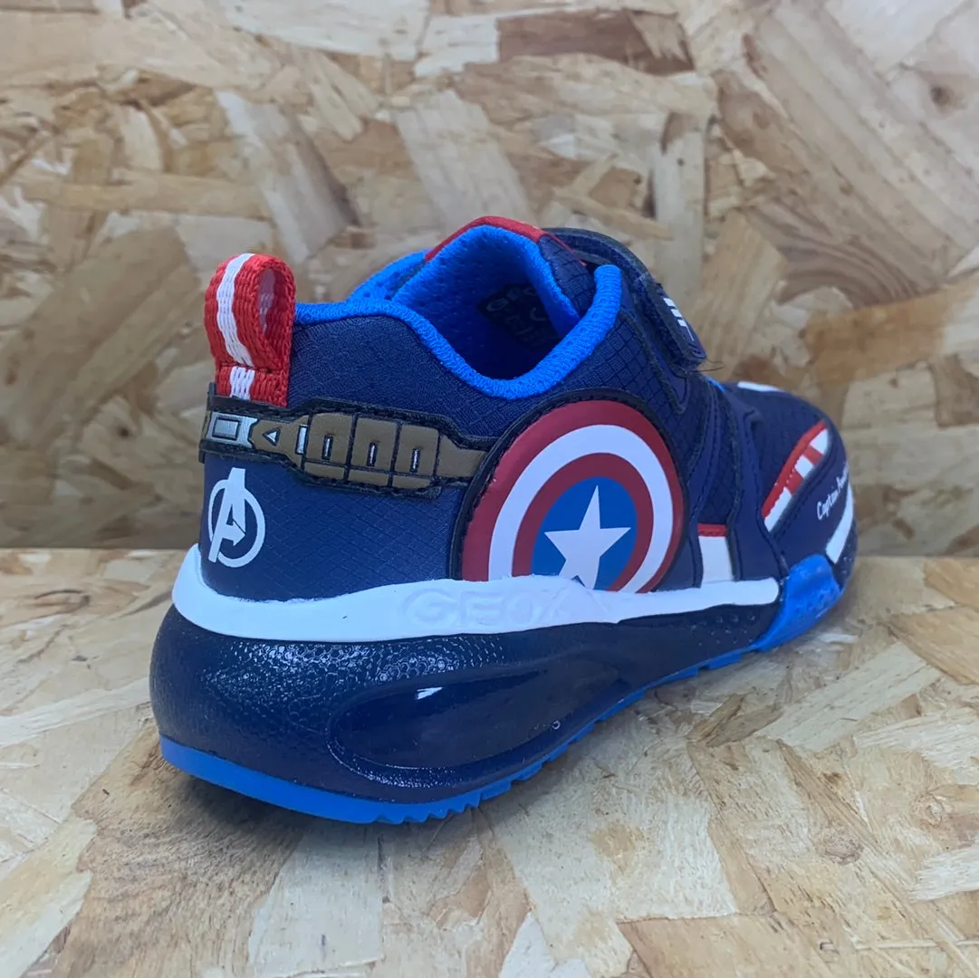 Geox Kids Marvel Captain America Light Up Trainers - Navy / Red