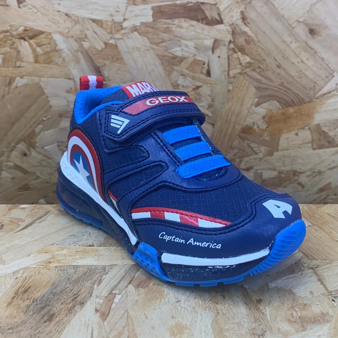 Geox Kids Marvel Captain America Light Up Trainers - Navy / Red