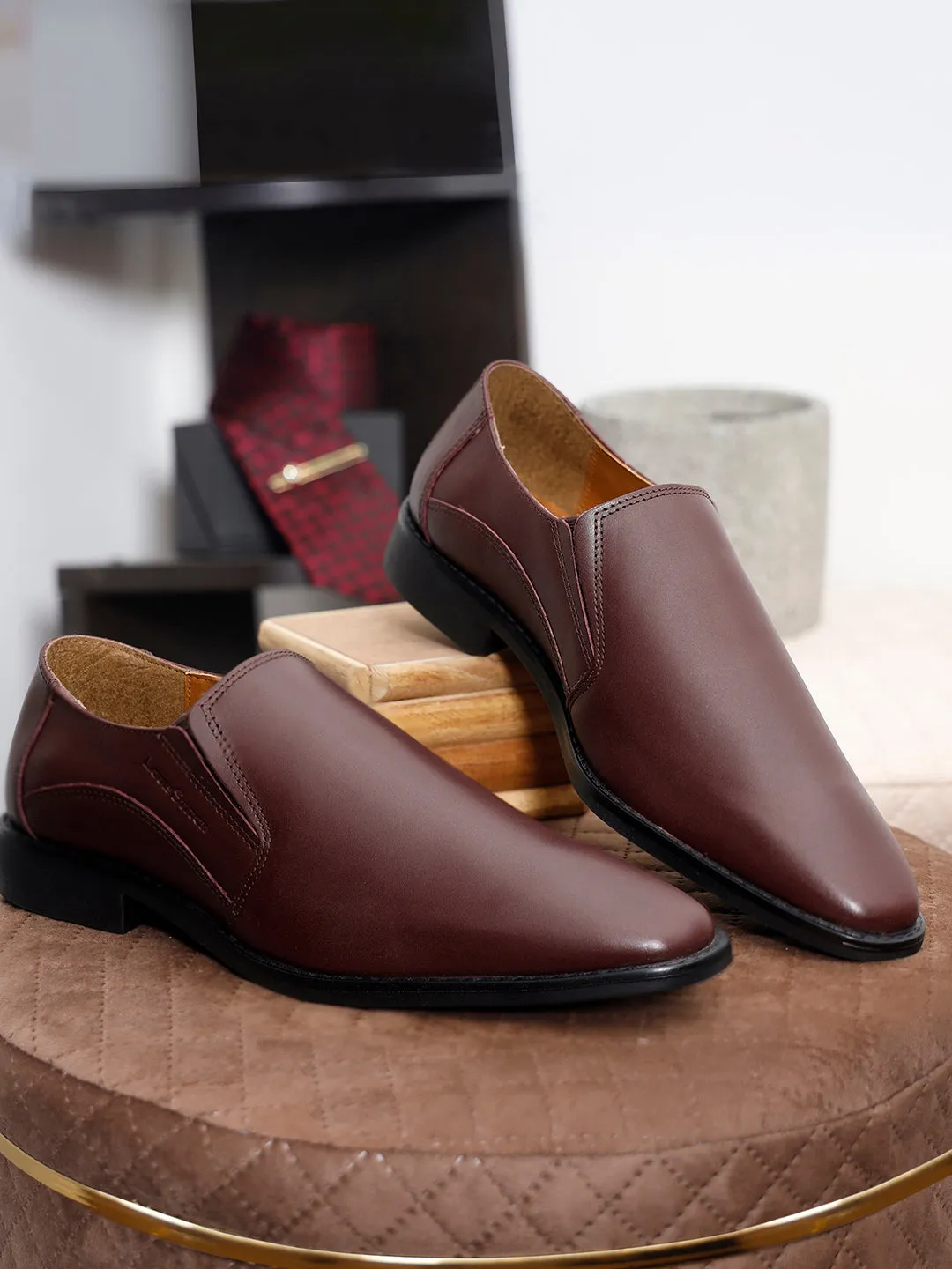 Handmade Italian Leather Formal Slipons Rosewood Shoes for Men