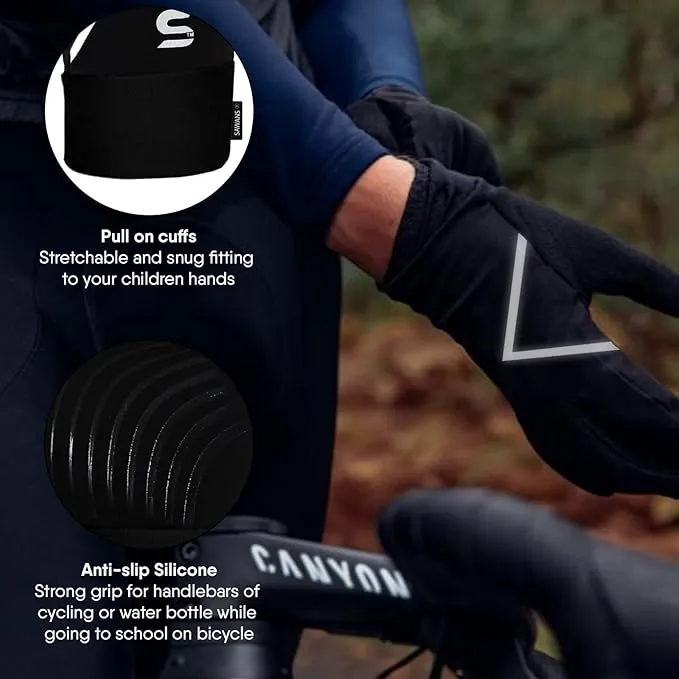 Kids Running Sports Gloves Cycling Boys Winter Touch Screen Thermal Children Girls Windproof Outdoor Anti-slip Gloves Warm Bike Riding Football Walking Ski Ages 4-12
