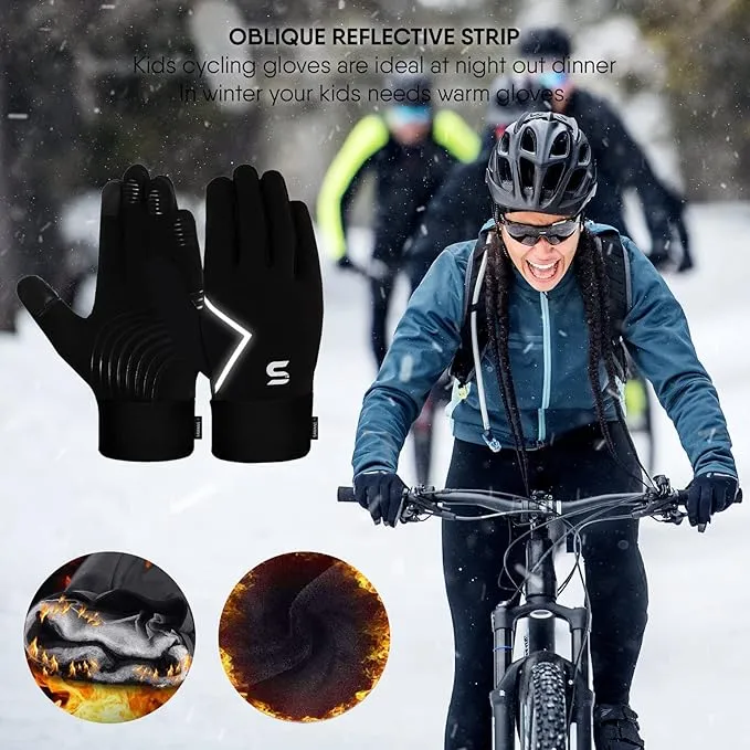 Kids Running Sports Gloves Cycling Boys Winter Touch Screen Thermal Children Girls Windproof Outdoor Anti-slip Gloves Warm Bike Riding Football Walking Ski Ages 4-12