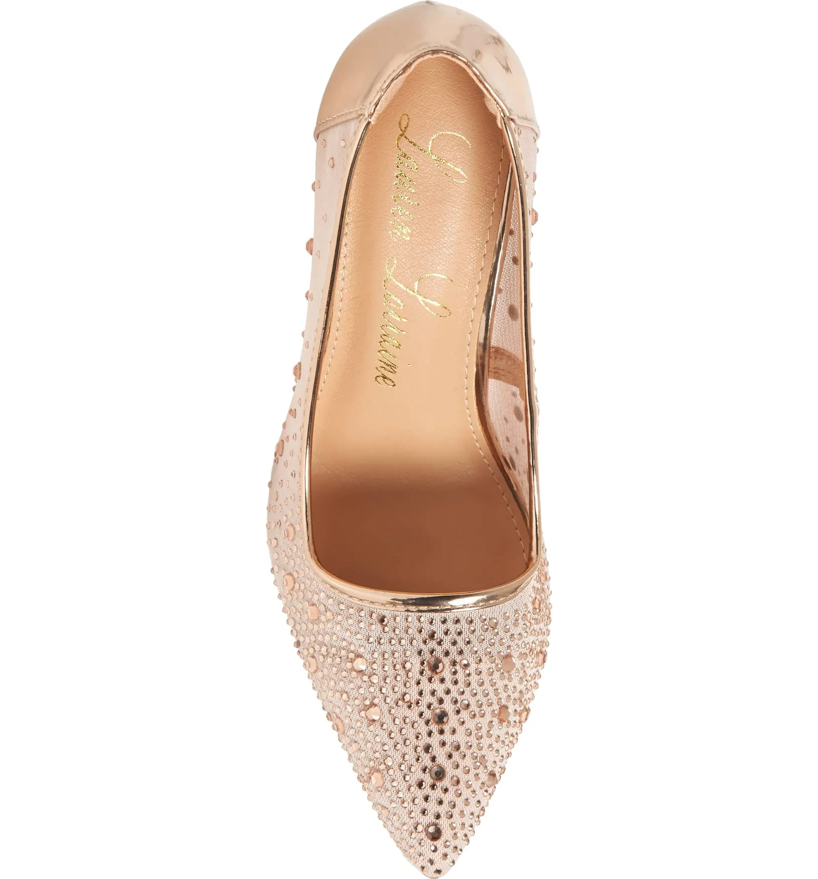 Lauren Lorraine Janna POinted Toe Rhinestone Mesh High Stiletto Heel Prom Pump