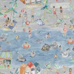 Lets Go To The Beach Printed Cotton Fabric (By The Metre) Stone