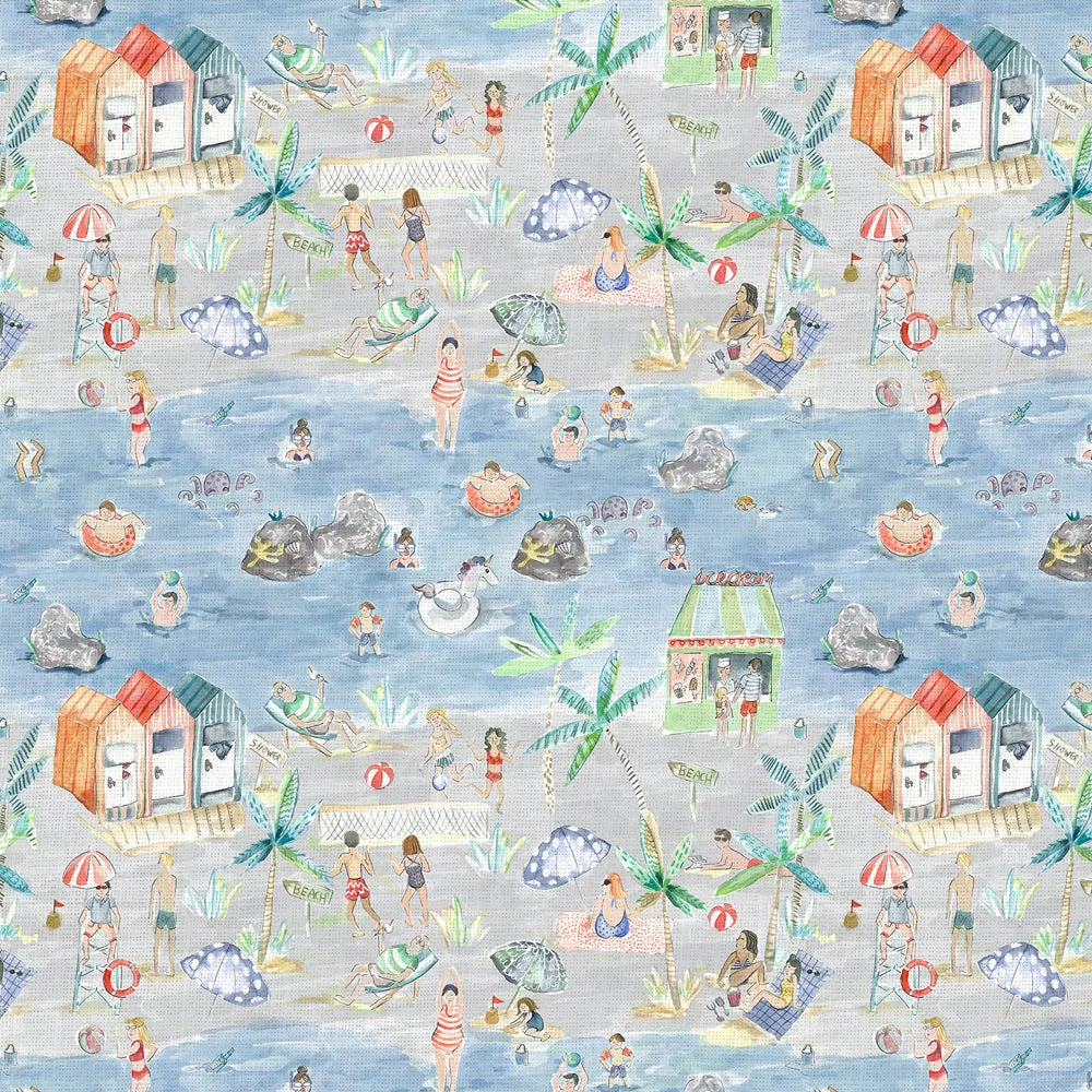 Lets Go To The Beach Printed Cotton Fabric (By The Metre) Stone