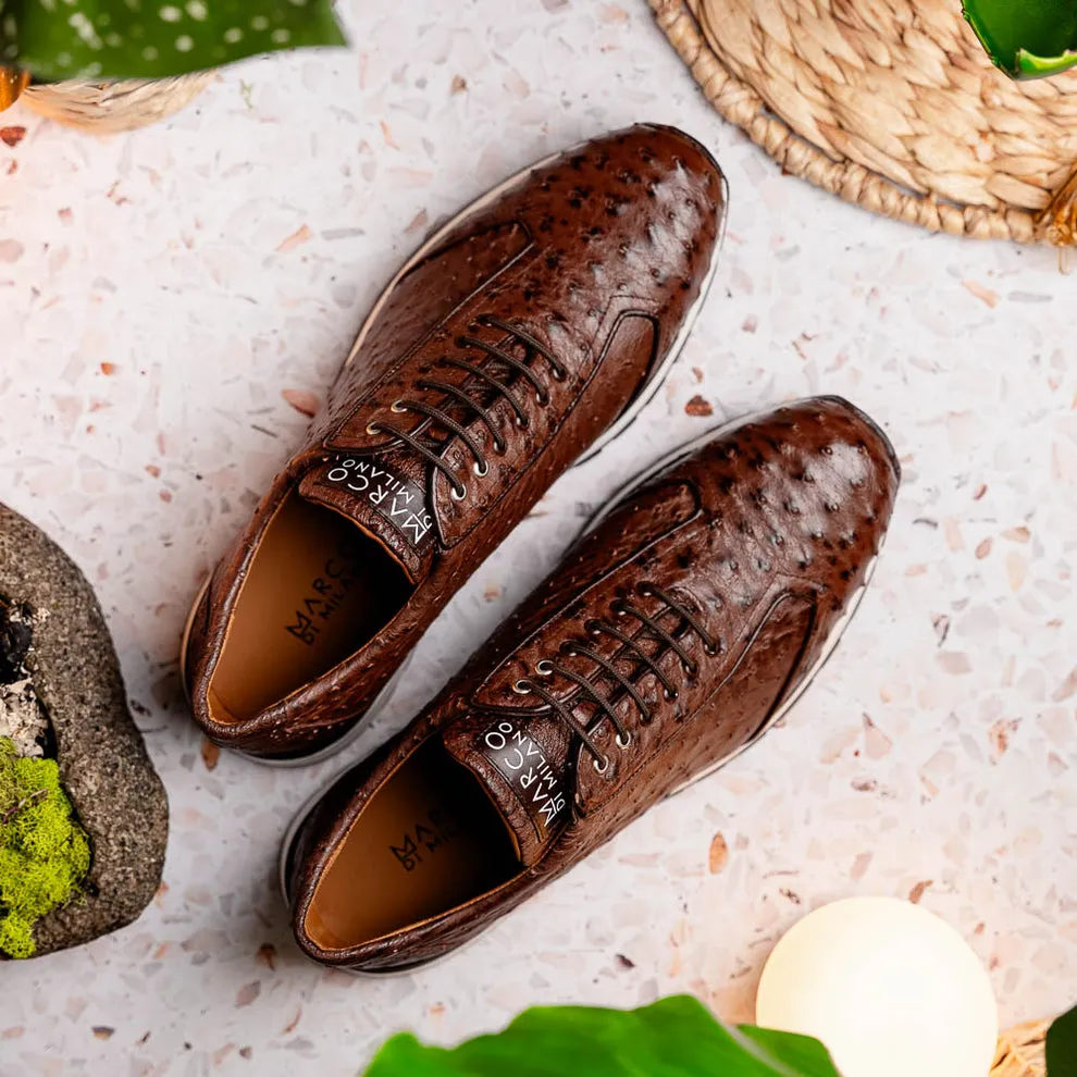 Marco Di Milano Scanno Men's Shoes Brown Exotic Ostich Casual Sneakers (MDM1051)