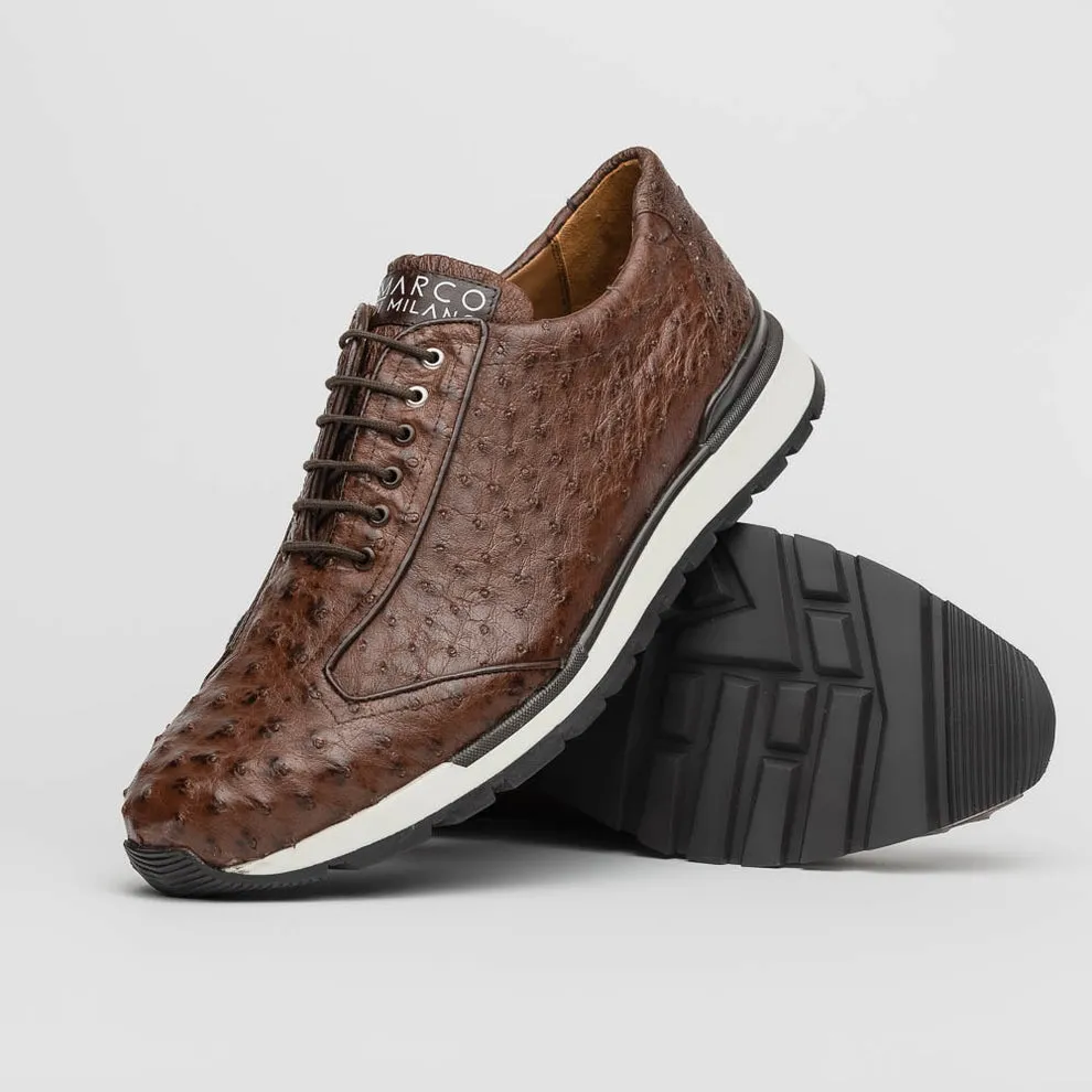 Marco Di Milano Scanno Men's Shoes Brown Exotic Ostich Casual Sneakers (MDM1051)