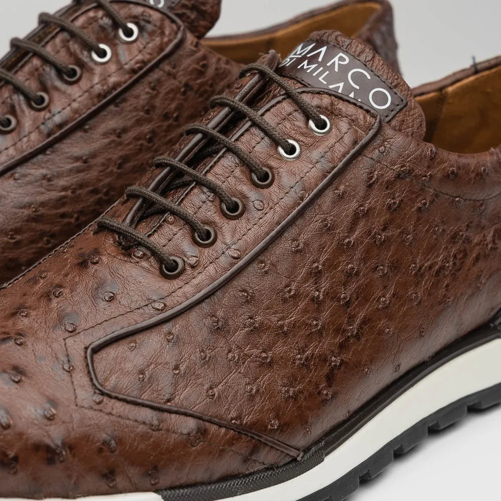 Marco Di Milano Scanno Men's Shoes Brown Exotic Ostich Casual Sneakers (MDM1051)
