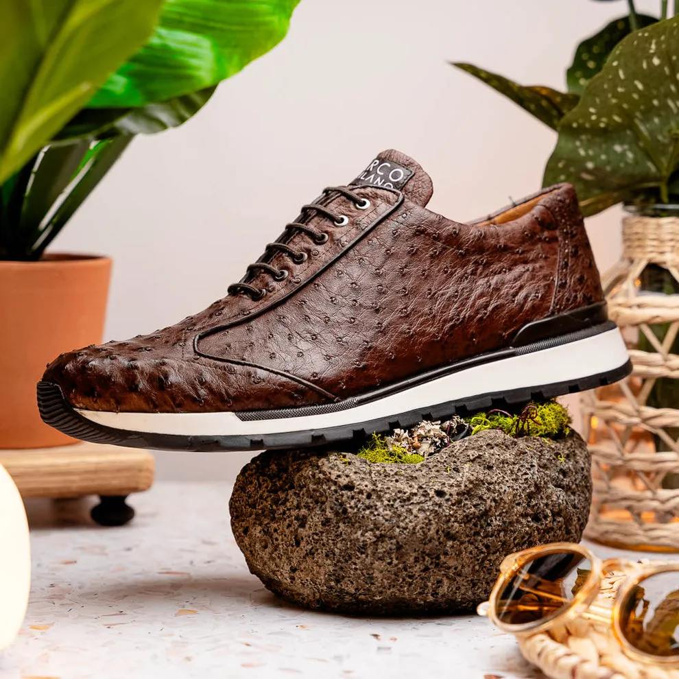 Marco Di Milano Scanno Men's Shoes Brown Exotic Ostich Casual Sneakers (MDM1051)