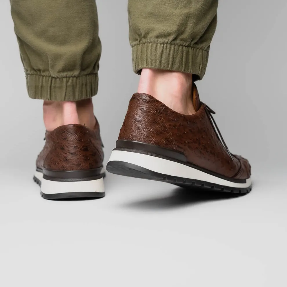 Marco Di Milano Scanno Men's Shoes Brown Exotic Ostich Casual Sneakers (MDM1051)