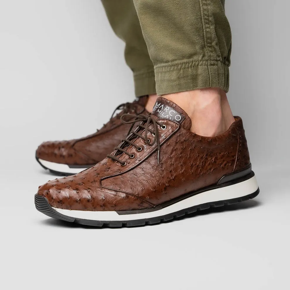 Marco Di Milano Scanno Men's Shoes Brown Exotic Ostich Casual Sneakers (MDM1051)