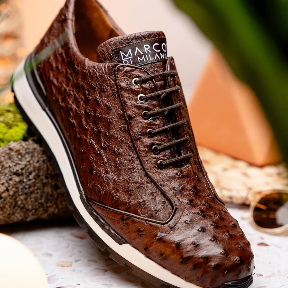 Marco Di Milano Scanno Men's Shoes Brown Exotic Ostich Casual Sneakers (MDM1051)