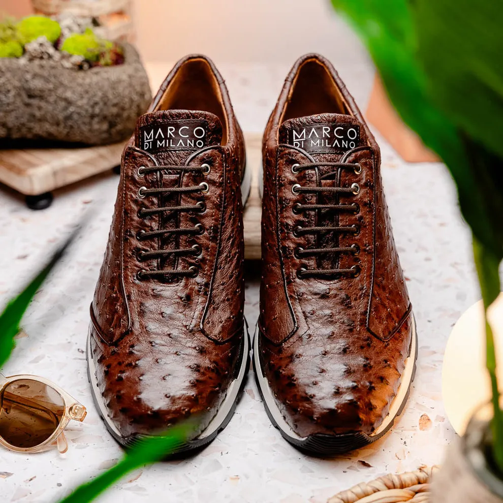 Marco Di Milano Scanno Men's Shoes Brown Exotic Ostich Casual Sneakers (MDM1051)
