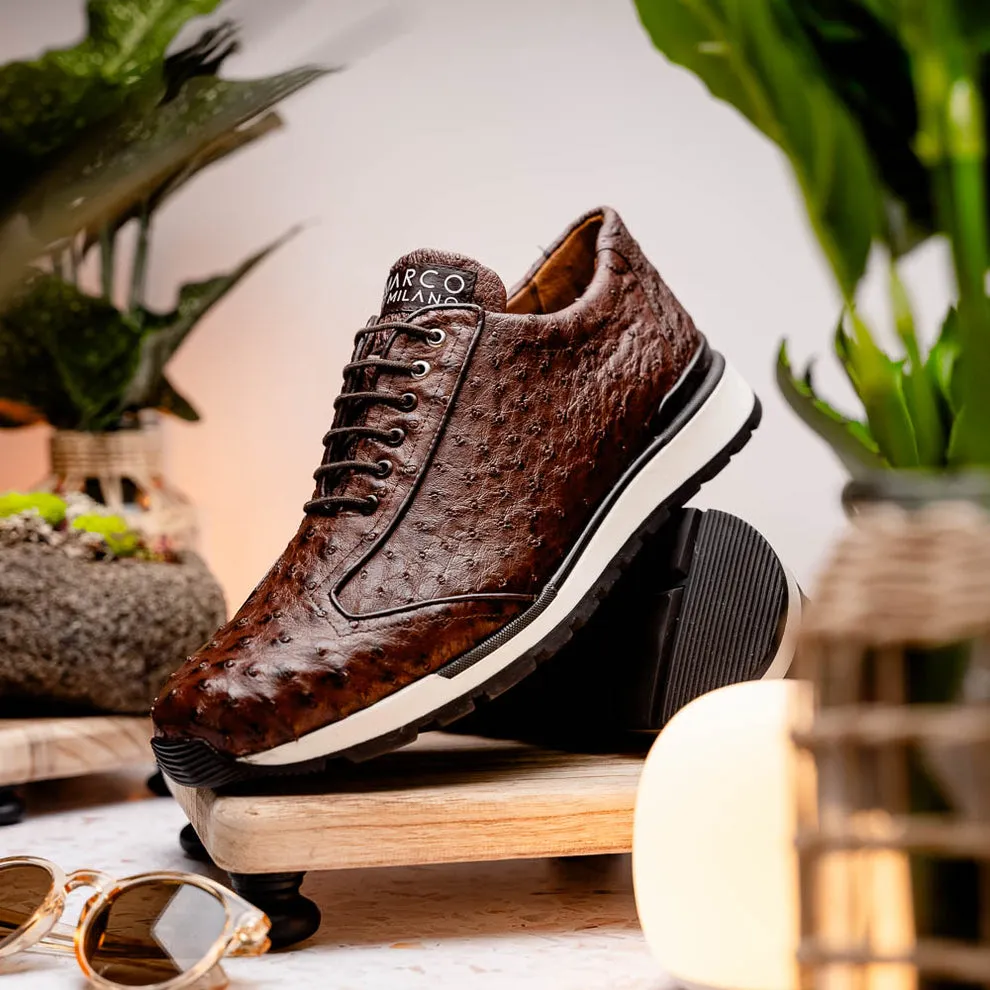 Marco Di Milano Scanno Men's Shoes Brown Exotic Ostich Casual Sneakers (MDM1051)