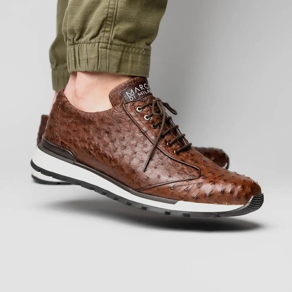 Marco Di Milano Scanno Men's Shoes Brown Exotic Ostich Casual Sneakers (MDM1051)