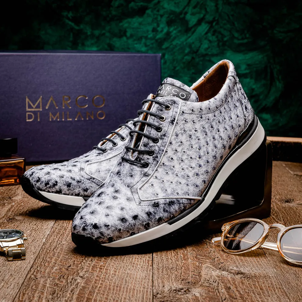 Marco Di Milano Scanno Men's Shoes Newspaper Exotic Ostich Casual Sneakers (MDM1048)