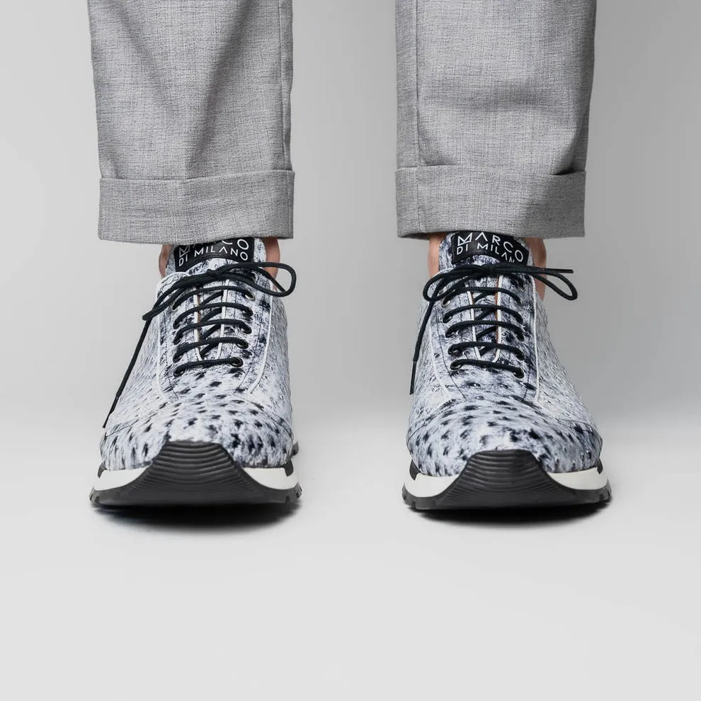 Marco Di Milano Scanno Men's Shoes Newspaper Exotic Ostich Casual Sneakers (MDM1048)