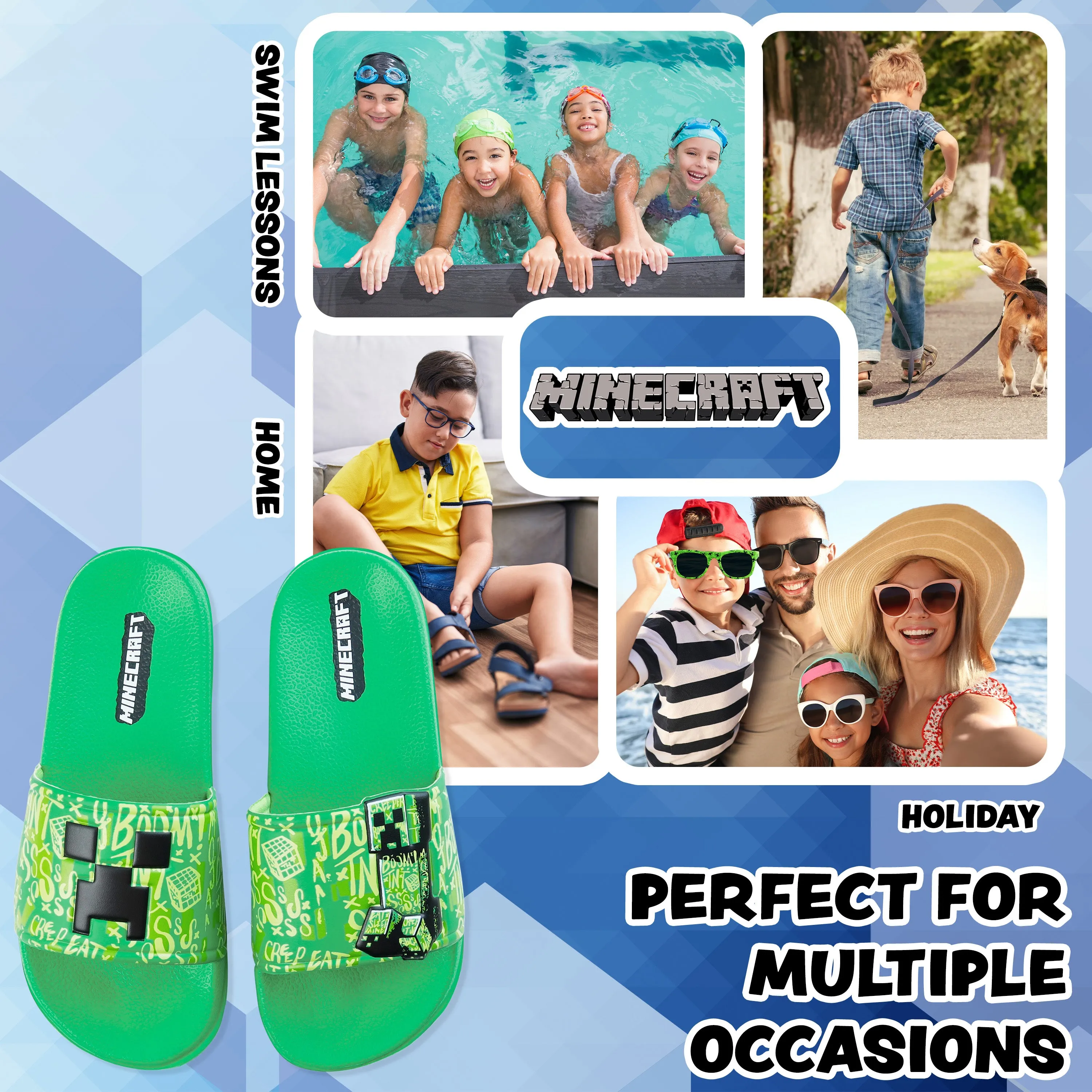 Minecraft Sliders for Boys and Teenagers, Kids Flip Flops
