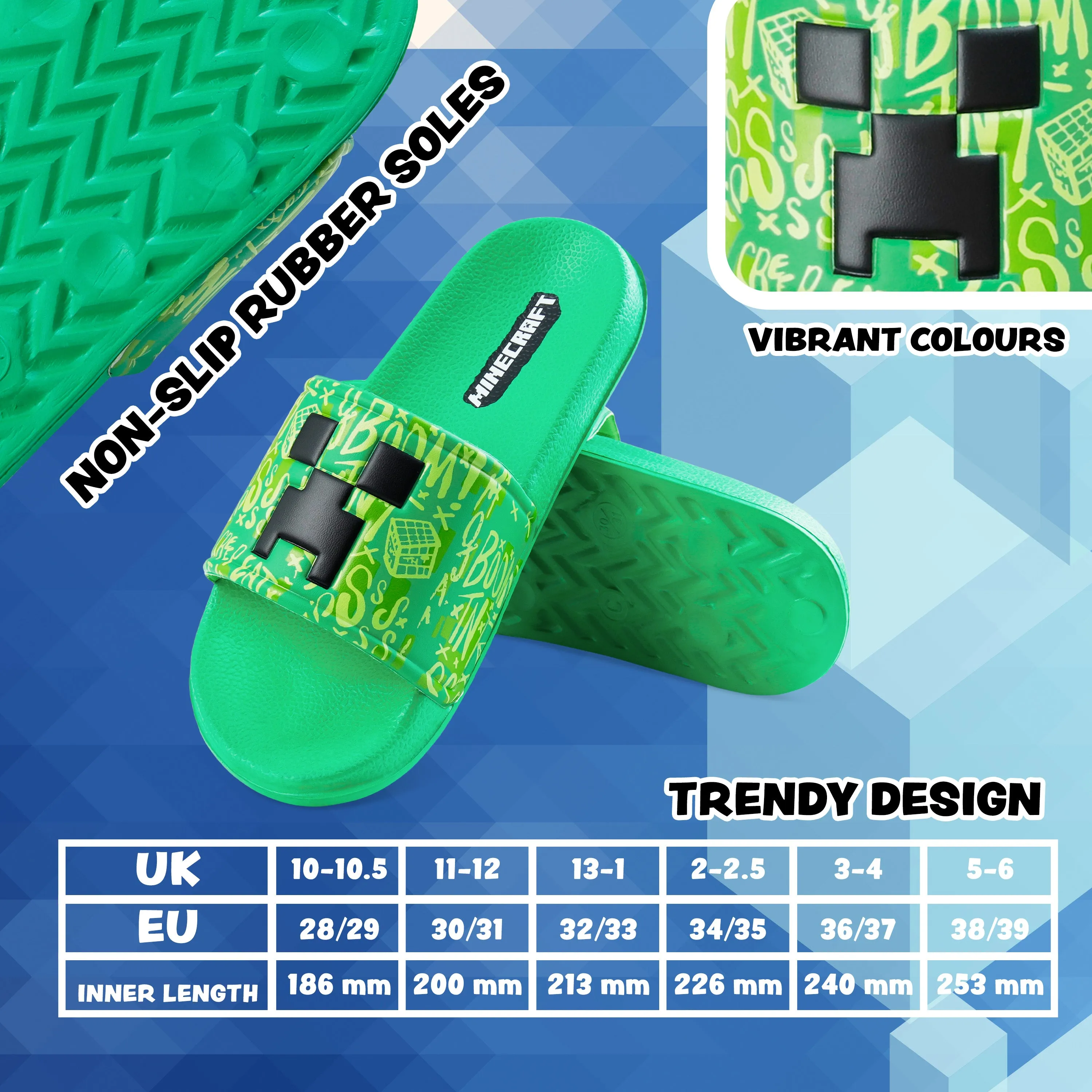 Minecraft Sliders for Boys and Teenagers, Kids Flip Flops