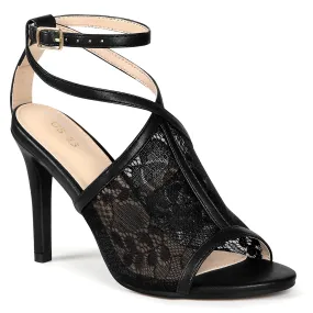 Perphy Peep Toe Stiletto Heel Ankle Strap Black Lace Heel Sandals for Women 9 M US
