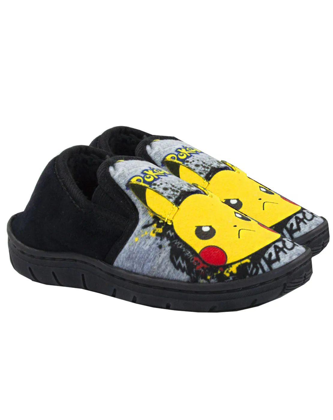 Pokemon Pikachu Graffiti Face Kid's Grey Marl Loafer Slippers