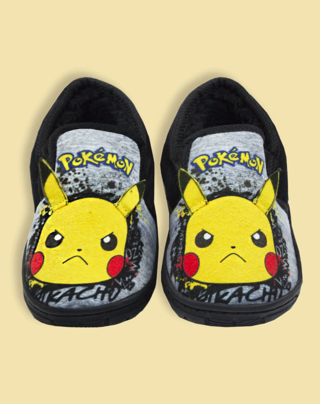 Pokemon Pikachu Graffiti Face Kid's Grey Marl Loafer Slippers